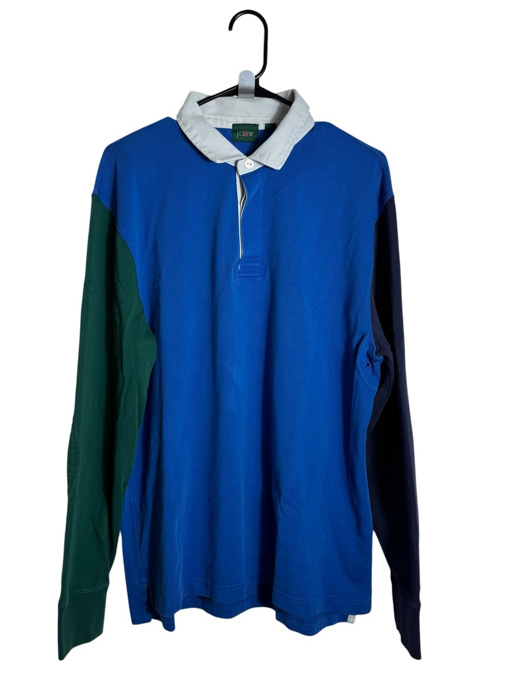 J.Crew Colorblock Rugby Shirt Long Sleeve Polo Blue Green LG Y2K